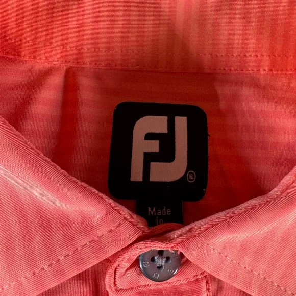 Footjoy Athletic Golf Polo Shirt Stretch Peach Orange Striped Men's XL Logo - Picture 3 of 7